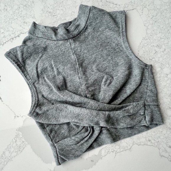 Nasty Gal High Neck Wrap Front Crop Top | Small | Grey - Picture 3 of 7